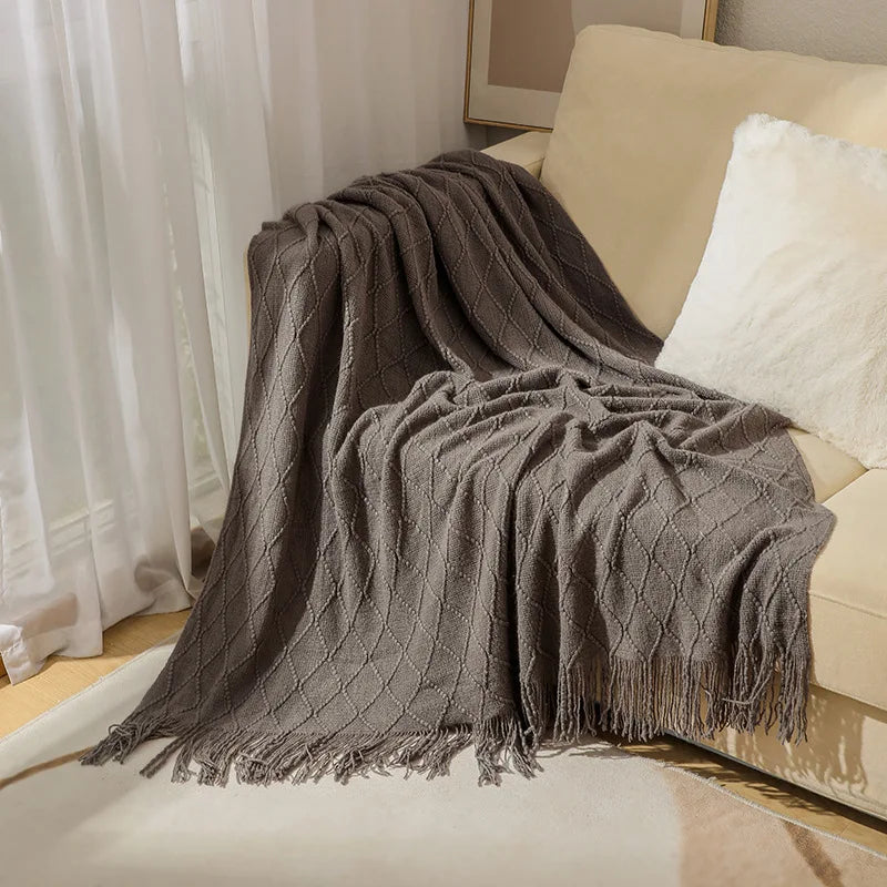 Cream White Boho Blankets Knitted Nordic Sofa Cover Blanket